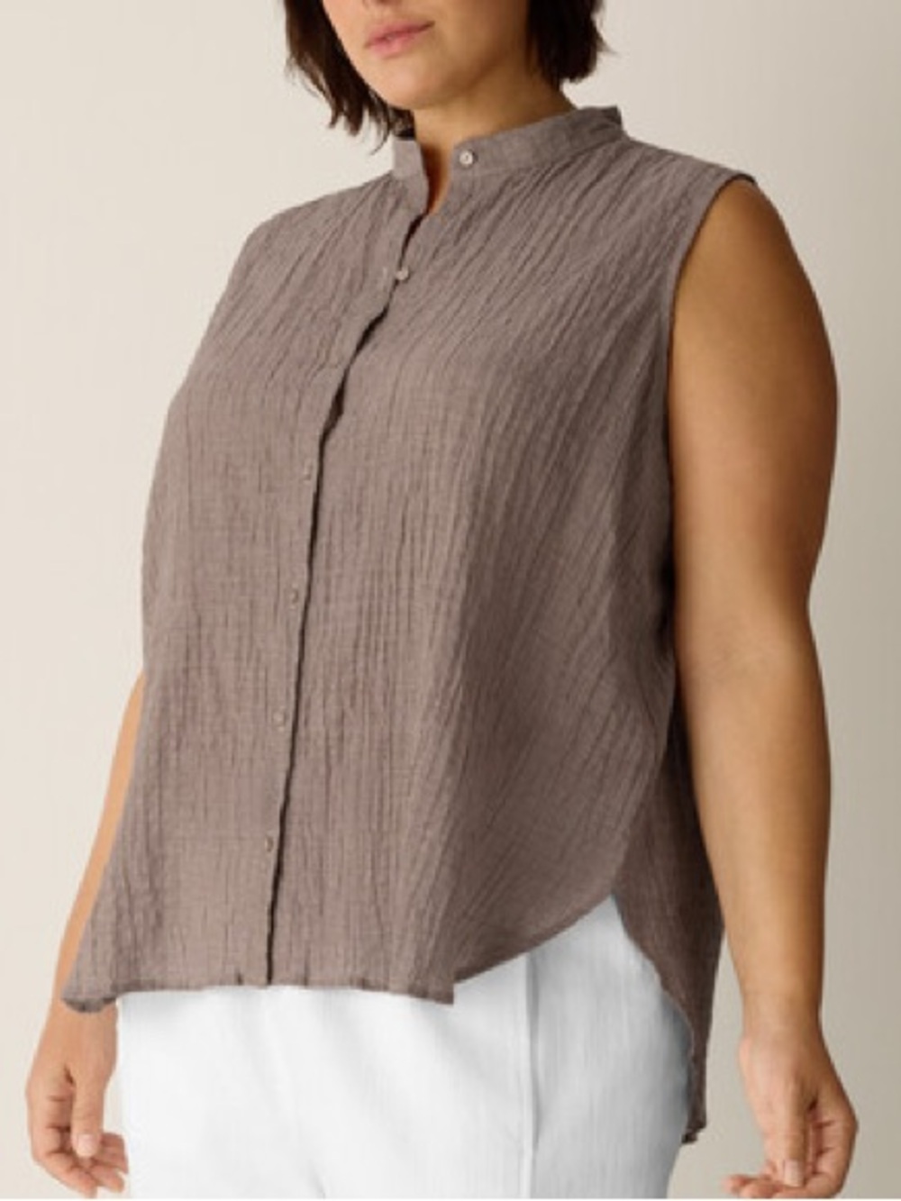 Eileen Fisher Organic Cotton Microstripe Pucker Sleeveless Shirt Top Hazelwood
